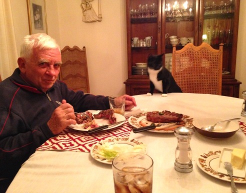 Billysky cat at dinner table 2